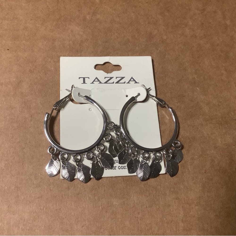Silver Leaf Dangle Hoop Earrings